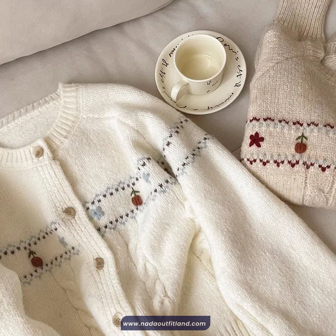 Long Sleeve Flowers Embroidered Cardigan Sweater