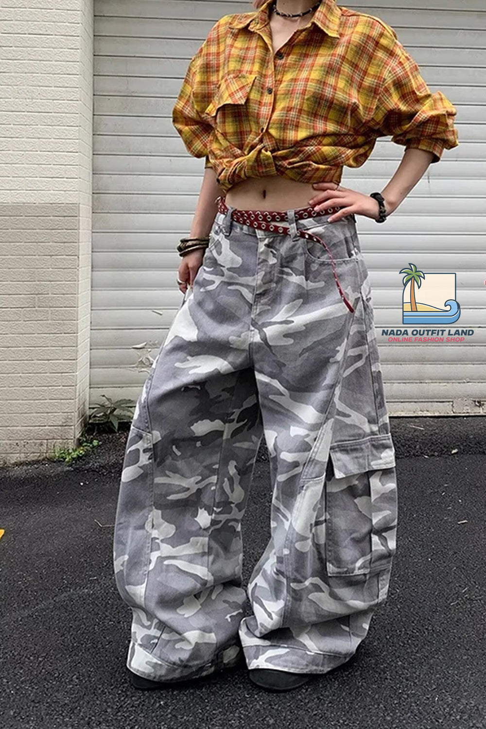 Loose Washed Camouflage Cargo Pockets Pants