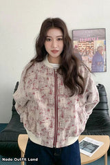 Long Sleeve Pink Tie Dye Pattern Baseball Zipper Jacket