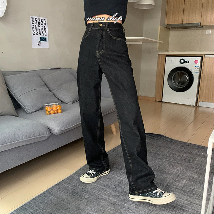 High Waist Wide Leg Black Jeans Pants