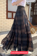 High Waist Summer Plaid Elegant Long Chiffon Skirts