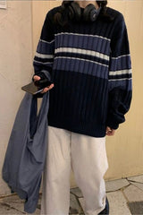 Vintage Striped Ribbed Loose Sweater