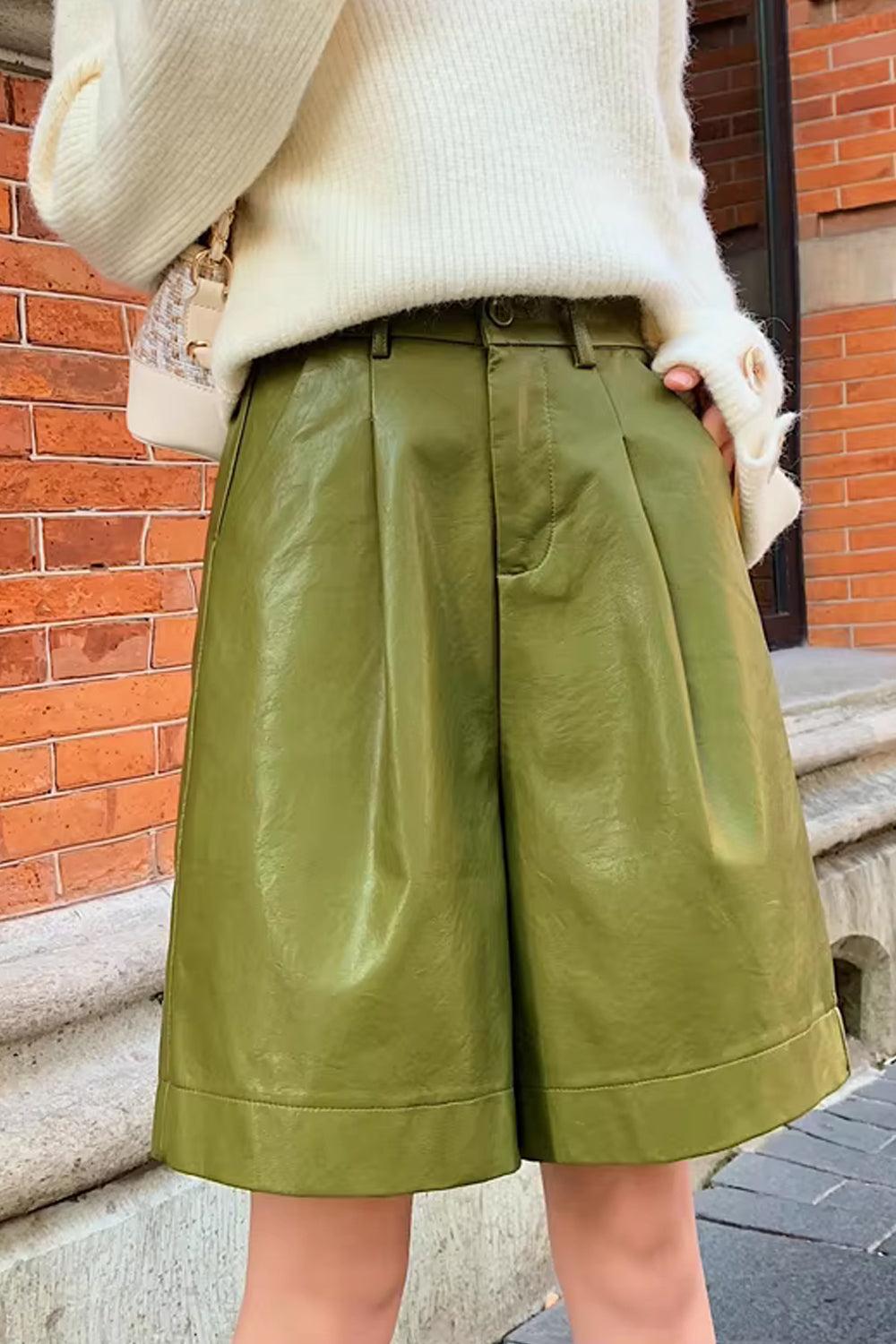 High Waist Loose Elegant Leather Shorts