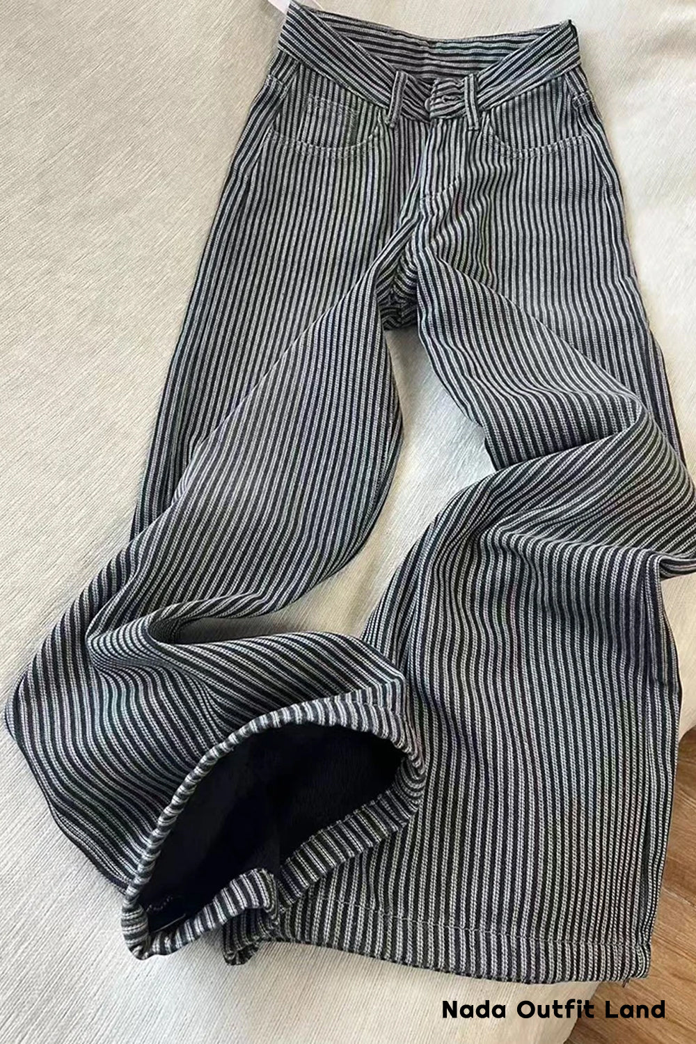 High Waist Loose Vintage Striped Denim Pants
