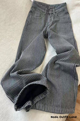 High Waist Loose Vintage Striped Denim Pants
