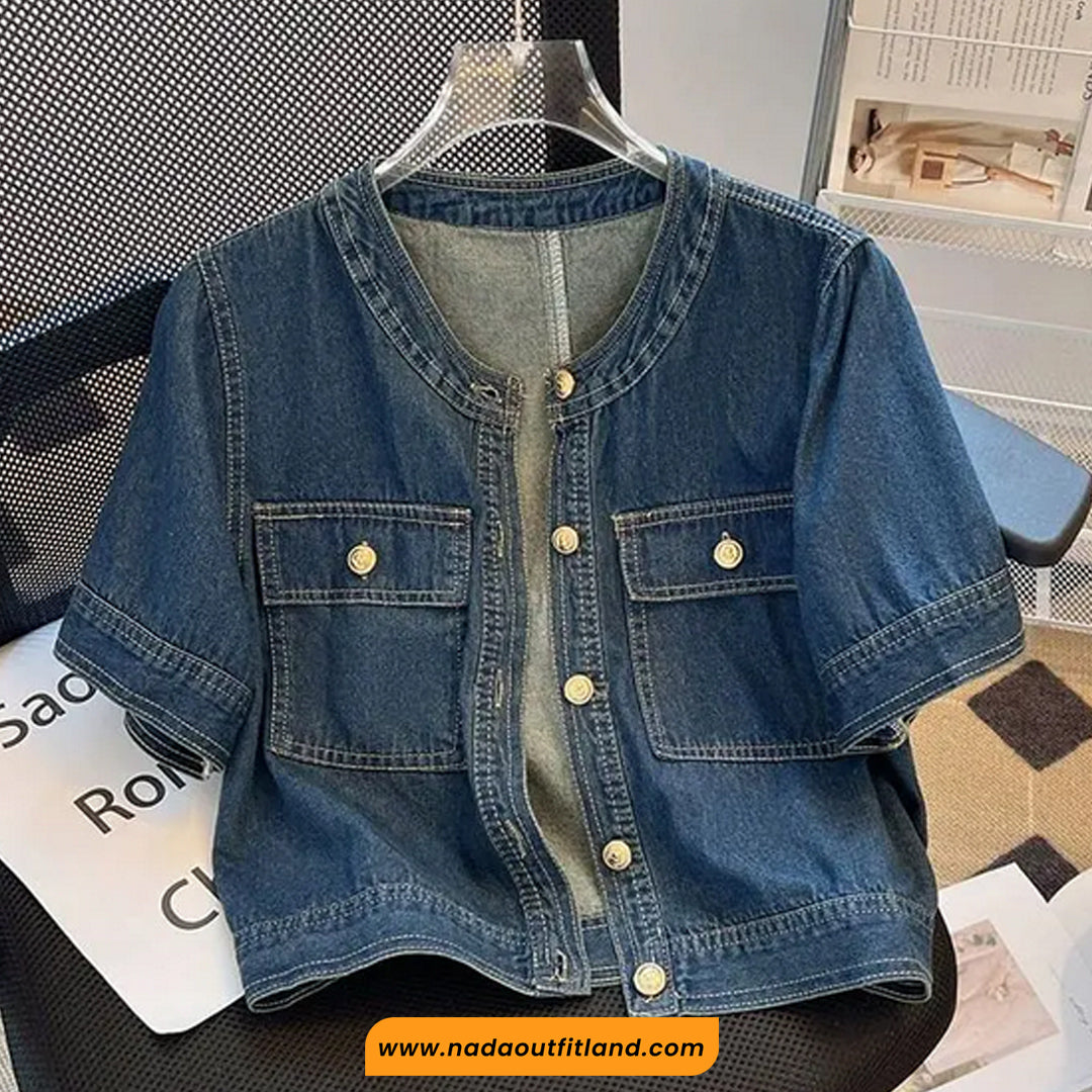 Short Sleeve Retro Denim Cropped Shirt