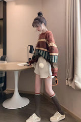 Long Sleeve Vintage Pattern Knitted Sweater