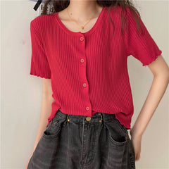 Retro O-Neck Knitted Button Shirts