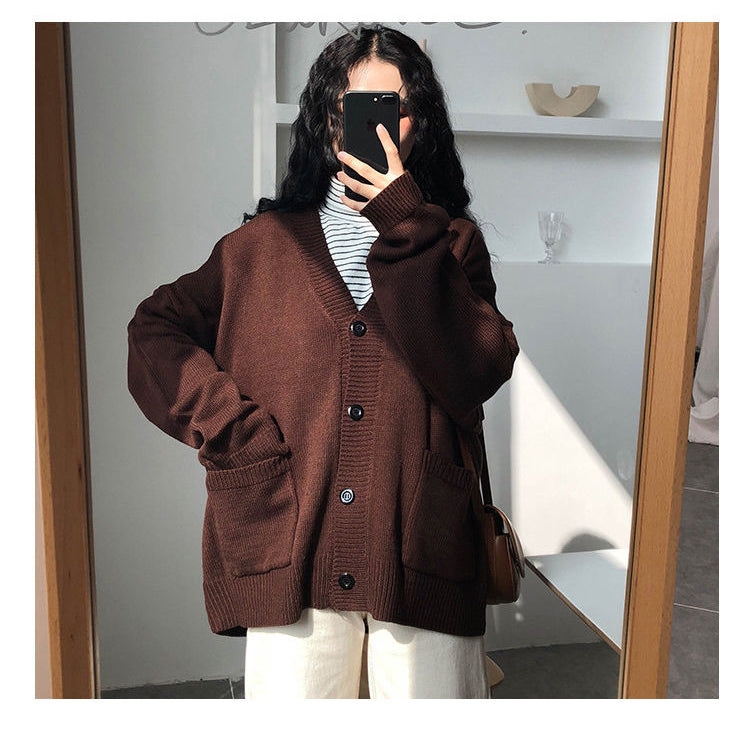 Long Sleeve V-Neck Loose Cardigan Sweater