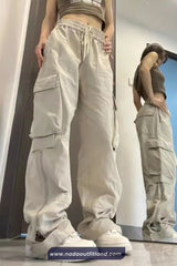Side Zipper Elastic Waist Cargo Pockets Pants