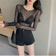 Long Sleeve Moon Pattern Sexy Transparent Shirt