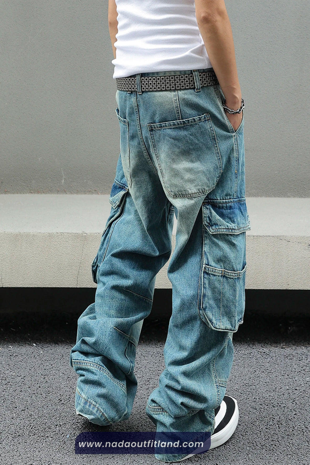 Loose Multi Flap Pockets Men Jeans Pants