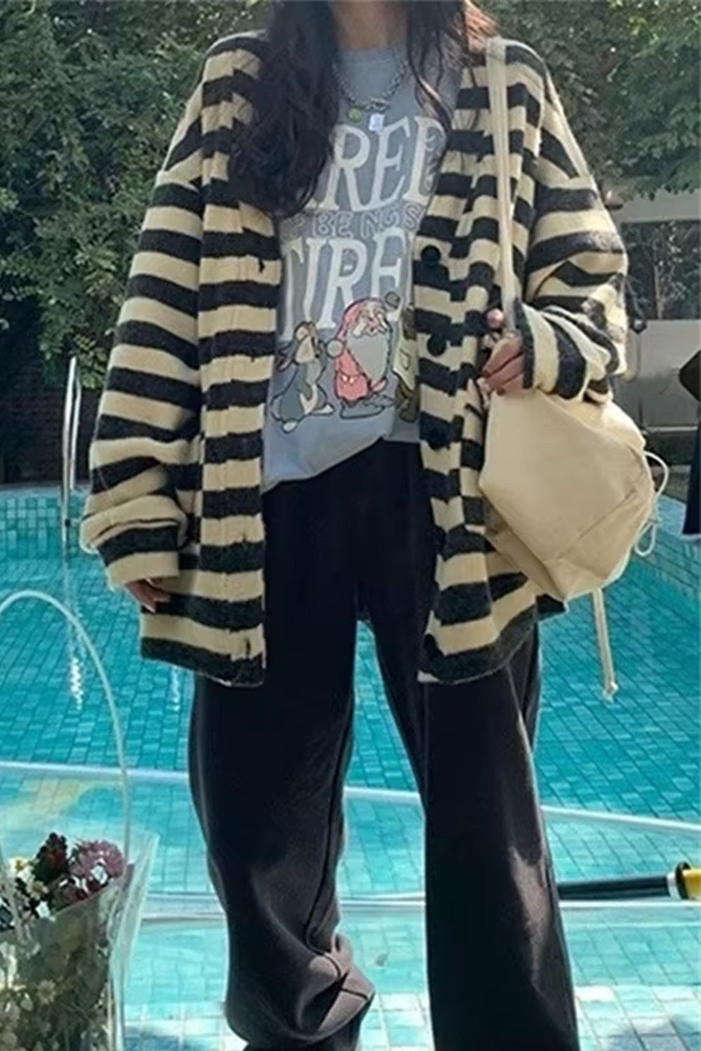 Loose Striped Colors Cardigan Sweater