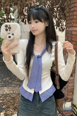 Long Sleeve Plaid Cute Bandage Slim Sweater