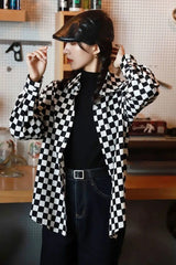 Long Sleeve Checkered Pattern Casual Blouse Shirt