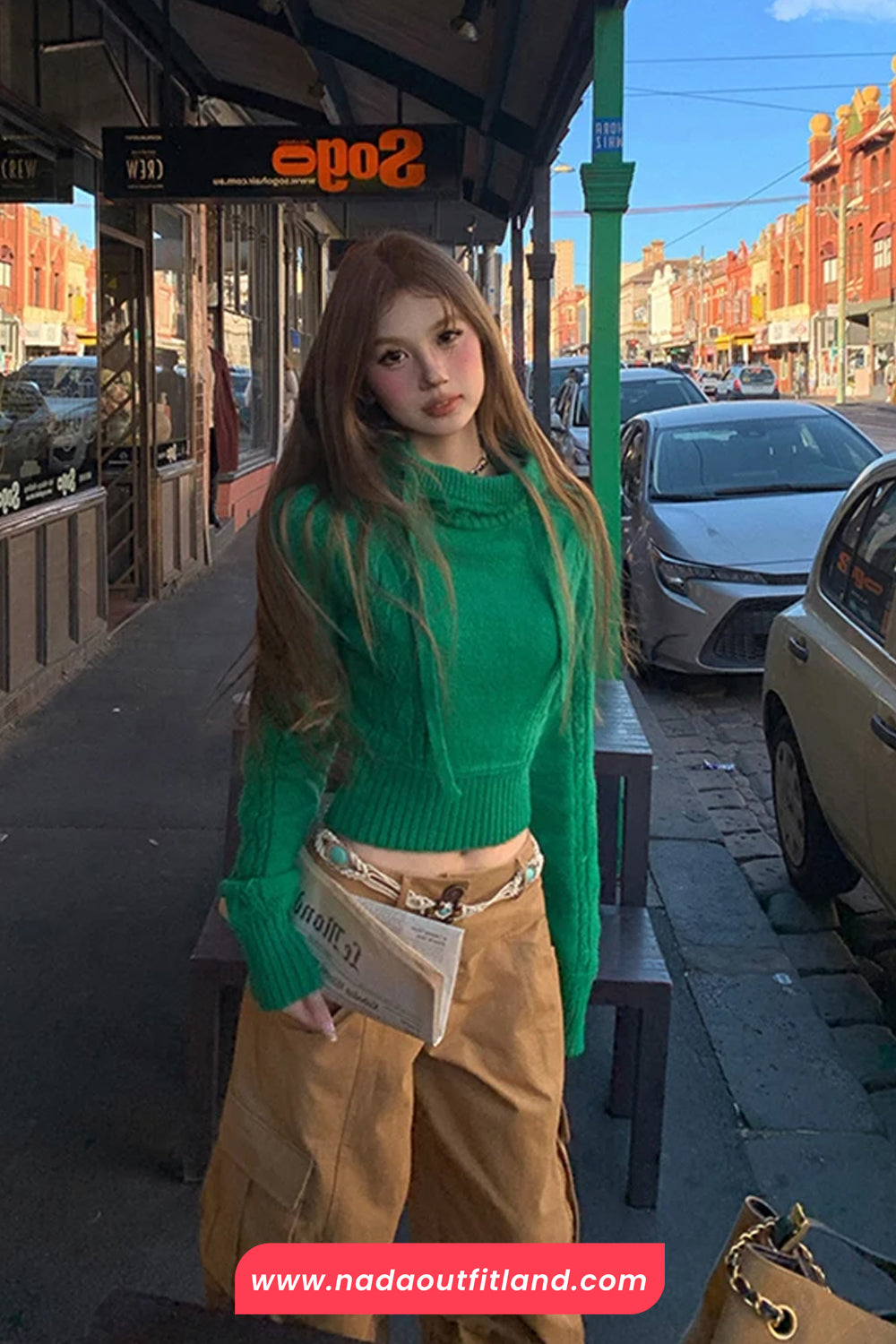 Long Sleeve Cropped Style Hooded Knitted Sweater