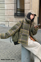Retro Plaid Winter Puffy Coat Jacket