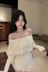 Sexy Off Shoulder Sequins Knitted Elegant Sweater