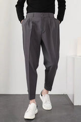 Slim Casual Small Feet Pleated Men Pants