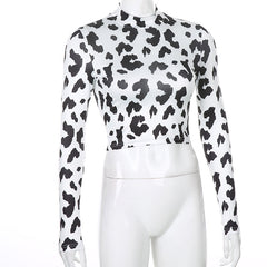 Long Sleeve Cow Pattern Sexy Slim Shirt