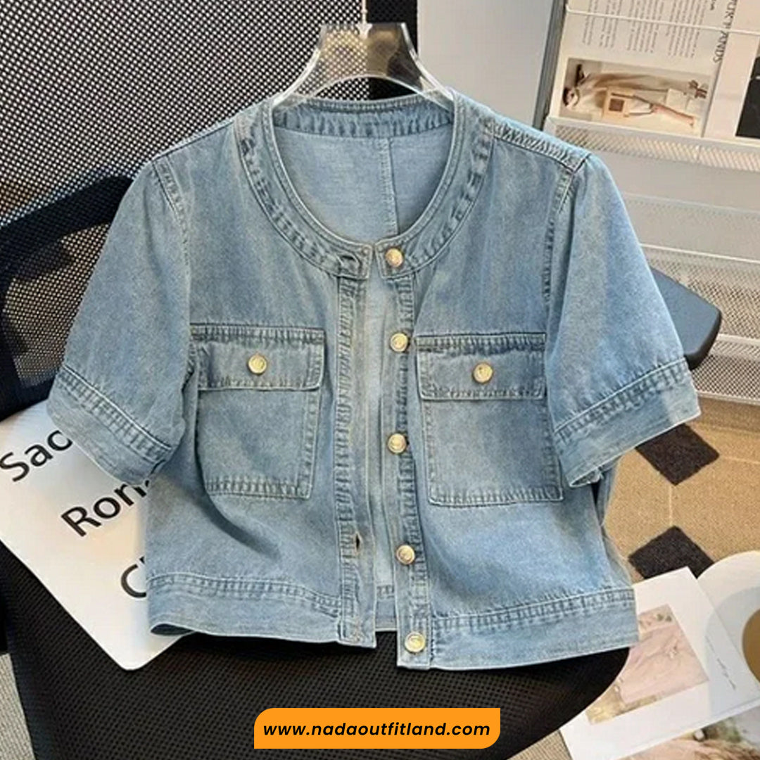 Short Sleeve Retro Denim Cropped Shirt