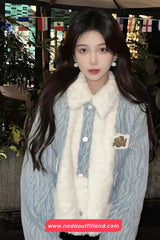 Long Sleeve Turn Down Collar Lamb Wool Cropped Jacket