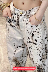 Leopard Printed Casual Beige Jeans Pants