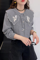 Long Sleeve Doll Collar Striped Blouse Shirt