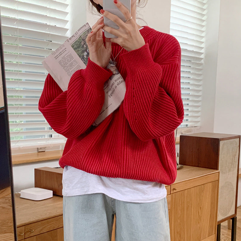 O-Neck Thick Vintage Loose Knitted Sweater
