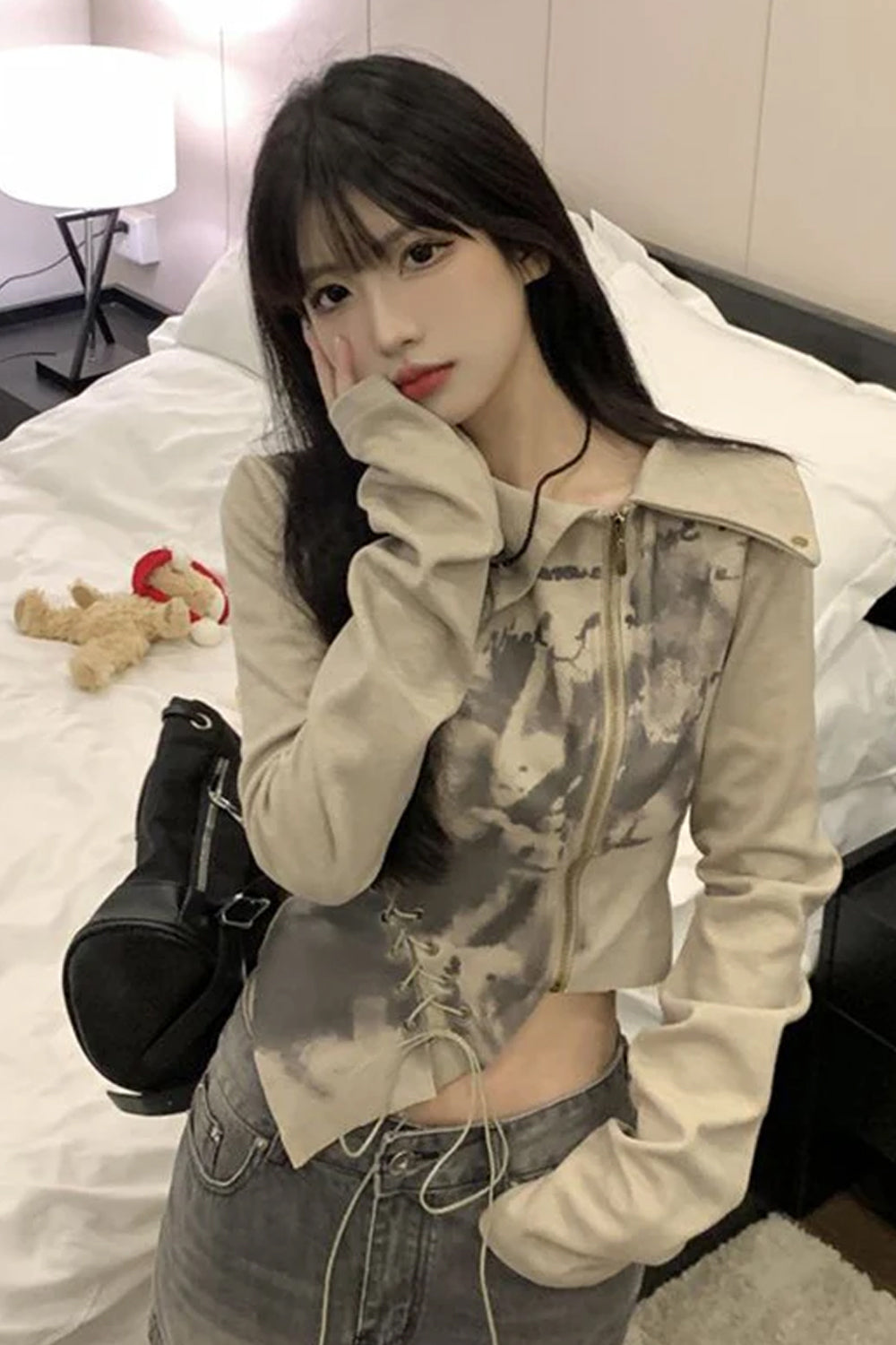 Long Sleeve Sexy Irregular Zipper Cropped Shirt