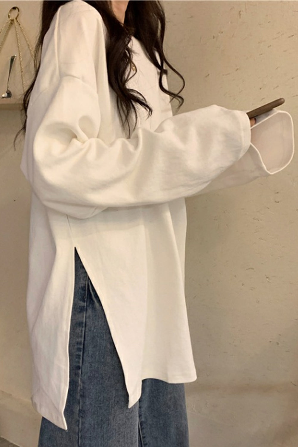 Loose Side Split O-Neck Shirts