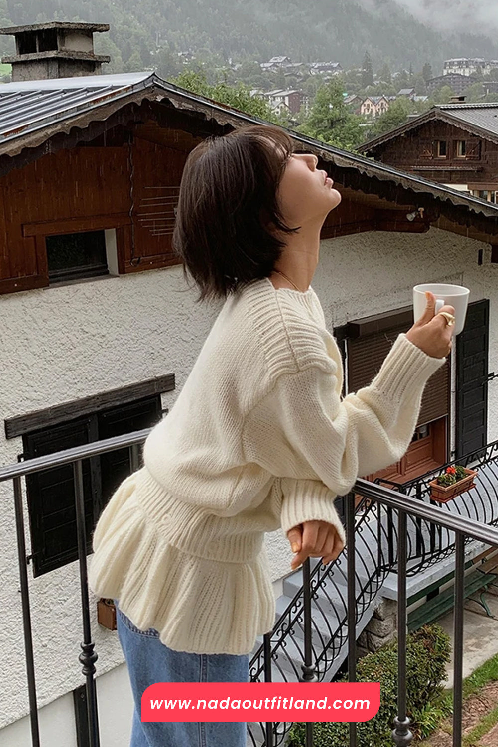 Long Sleeve O-Neck Ruffles Patchwork Knitted Sweater
