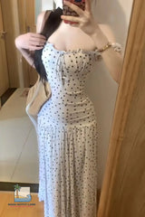 Sweet Polka Dot Pattern Slimming Design Long Dress