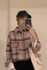 Long Sleeve Cute Plaid Colors Blouse Shirt