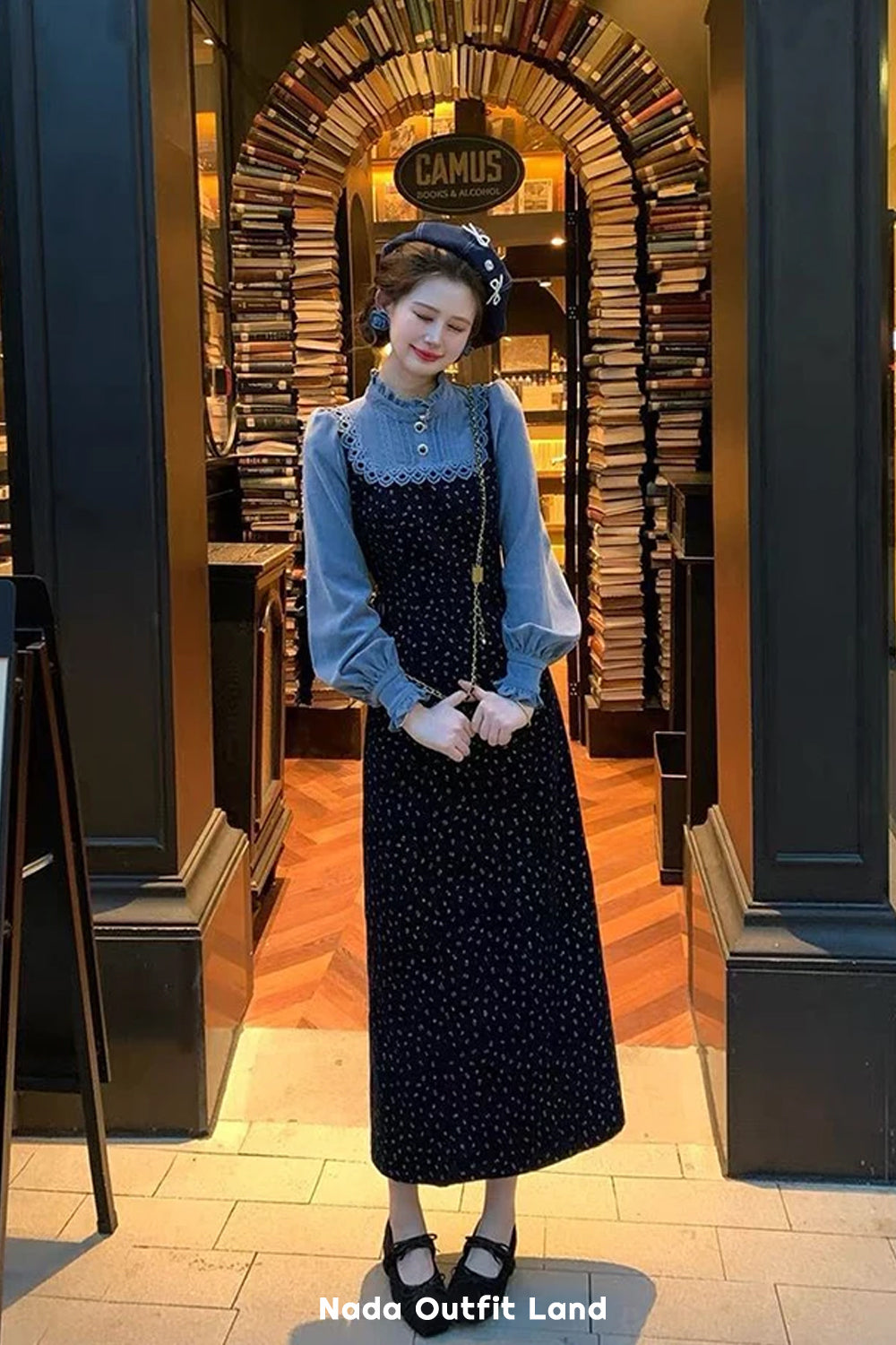 Long Sleeve Elegant Floral Pattern Retro Long Dress