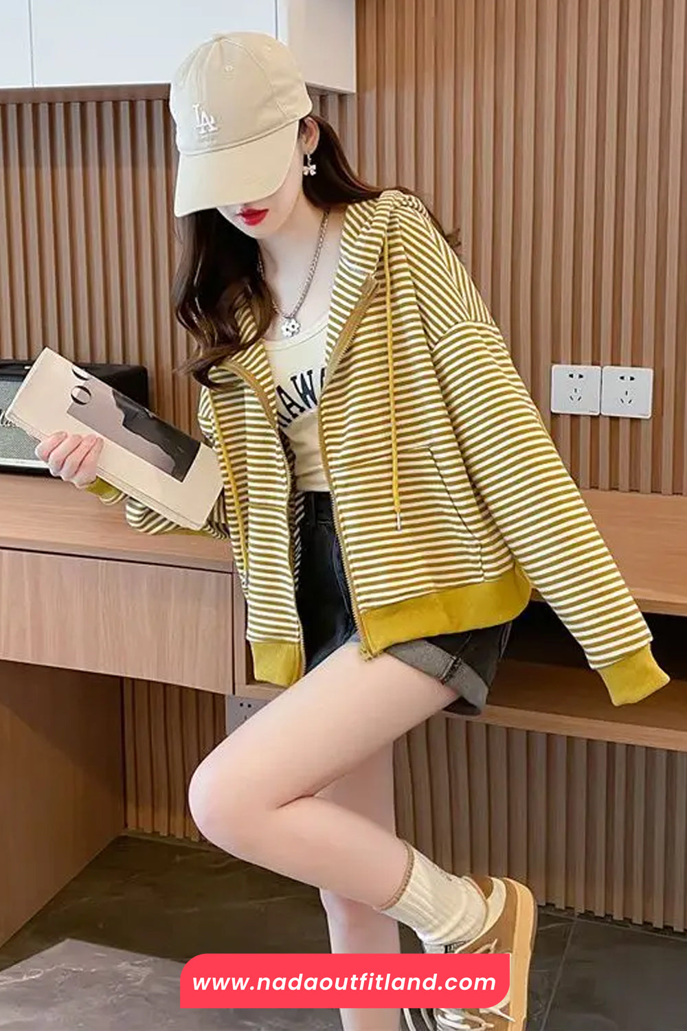Long Sleeve Striped Colors Zipper Hoodie