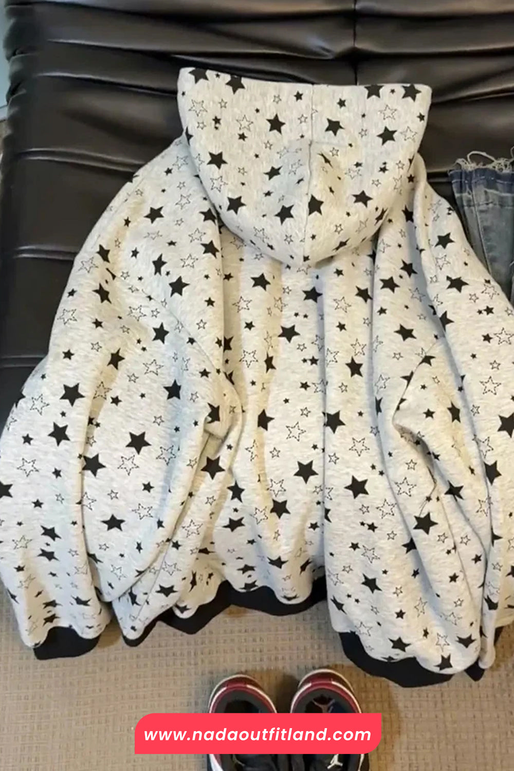 Loose Retro Stars Pattern Zipper Hoodie