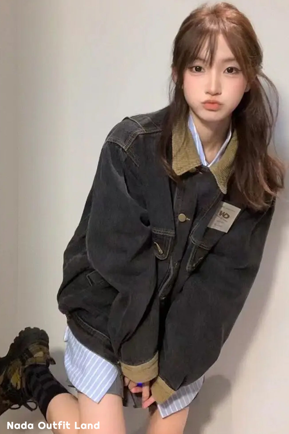 Long Sleeve Corduroy Patchwork Retro Denim Jacket