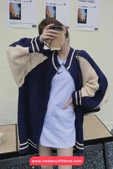 Long Sleeve Retro Striped Knitted Zipper Cardigan Sweater