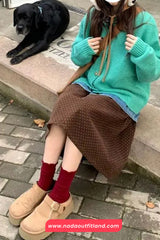 Loose Dots Pattern Corduroy A-Line Skirts