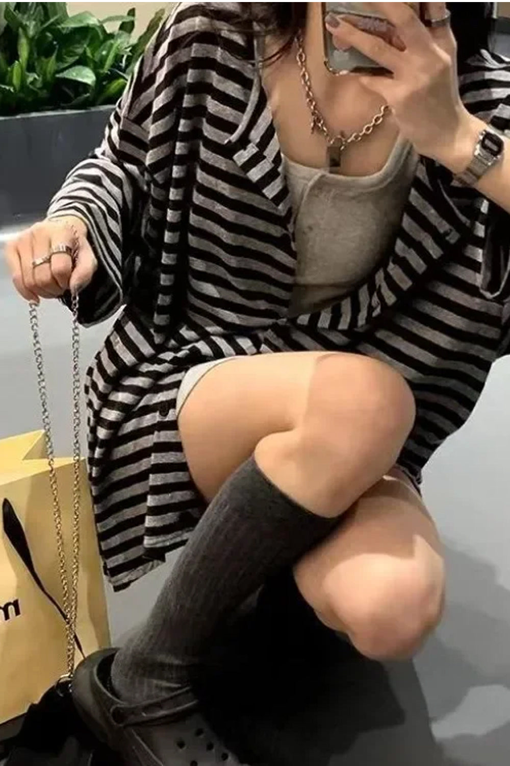 Black Striped Lightweight Cardigan Shirt â€?Minimalist Elegant Layering Piece