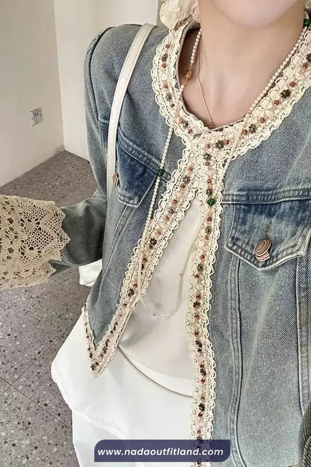 Long Sleeve Retro Lace Patchwork Denim Jacket