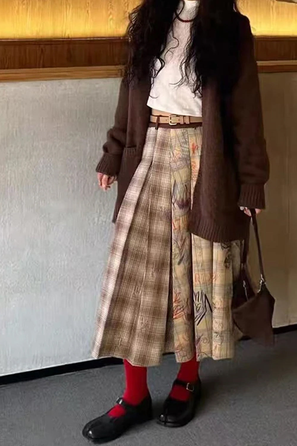 High Waist Two Style Plaid Graffiti A-Line Pleated Skirts