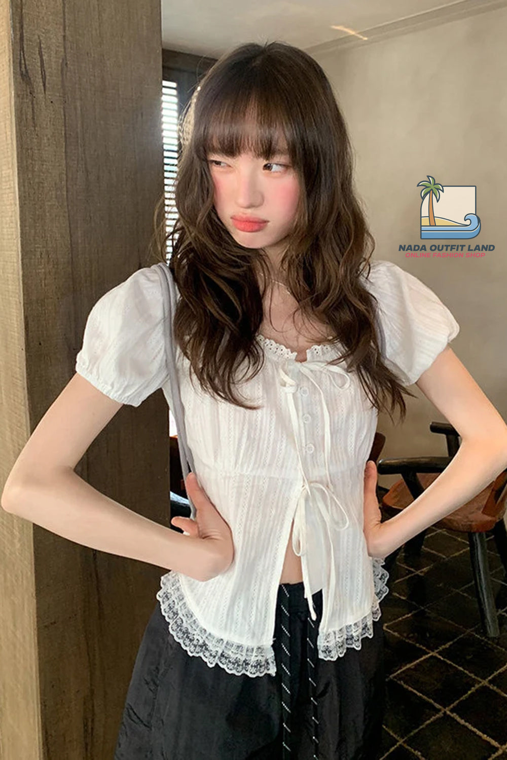 Puff Sleeve Cute Sweet Lace Cropped Shirt