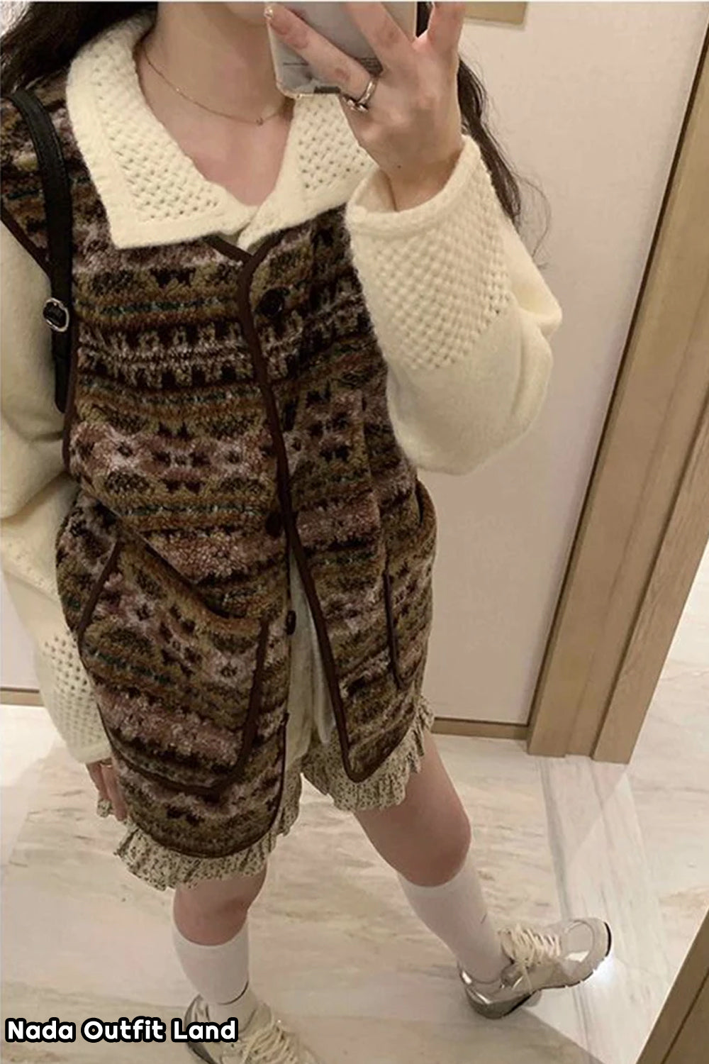 Vintage Style Double Pockets Vest Sweater