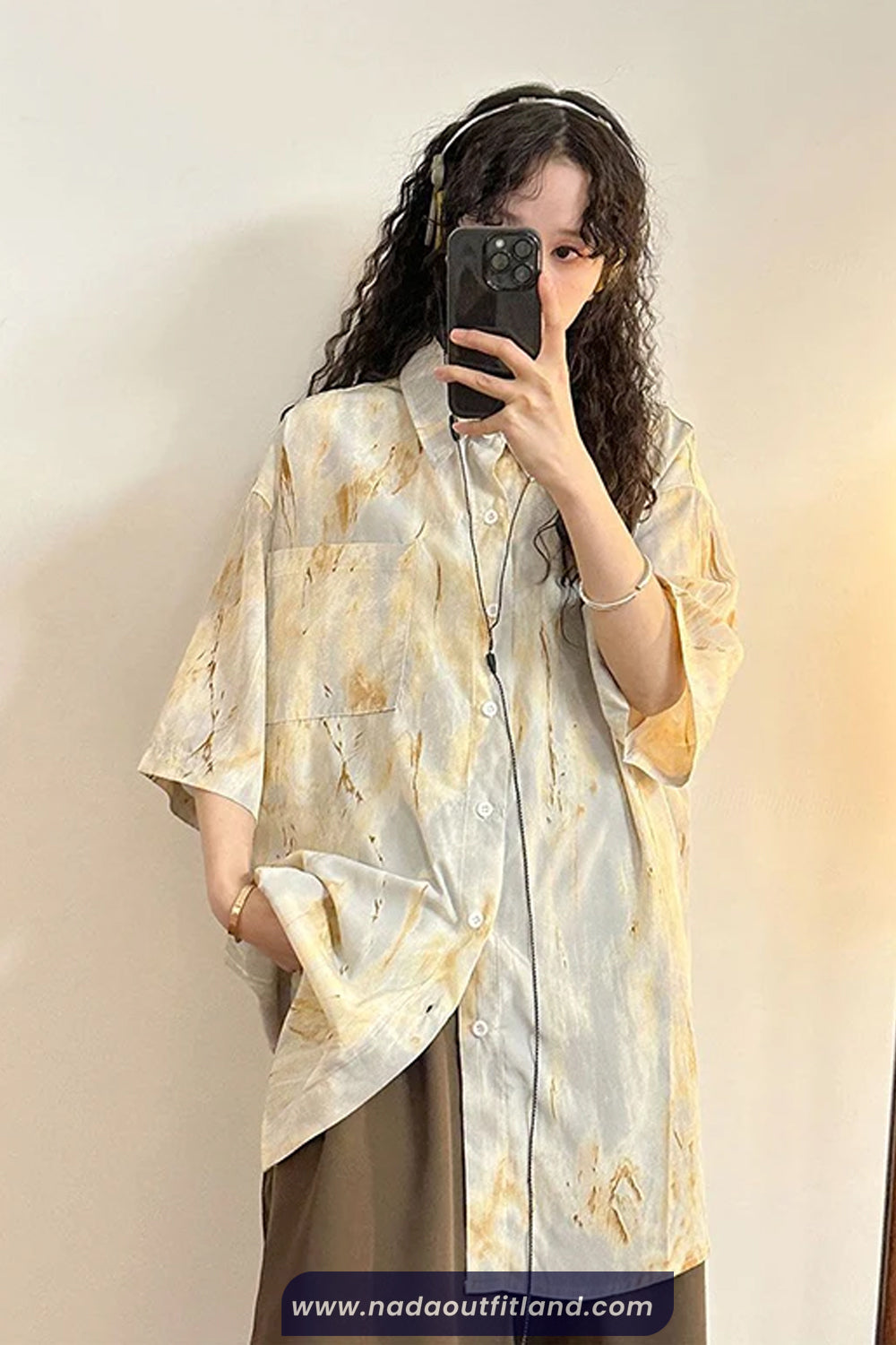 Short Sleeve Tie Dye Printed Blouse Shirt