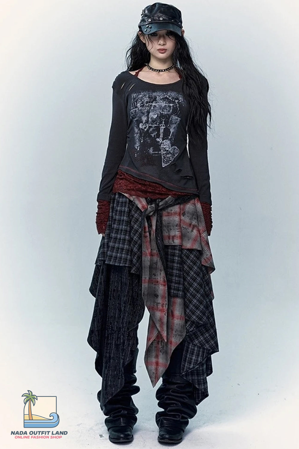 Vintage Asymmetrical Hip Hop Grunge Plaid Skirts