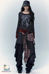 Vintage Asymmetrical Hip Hop Grunge Plaid Skirts