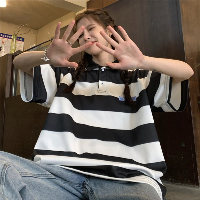 Loose Striped Colors Collar Shirt