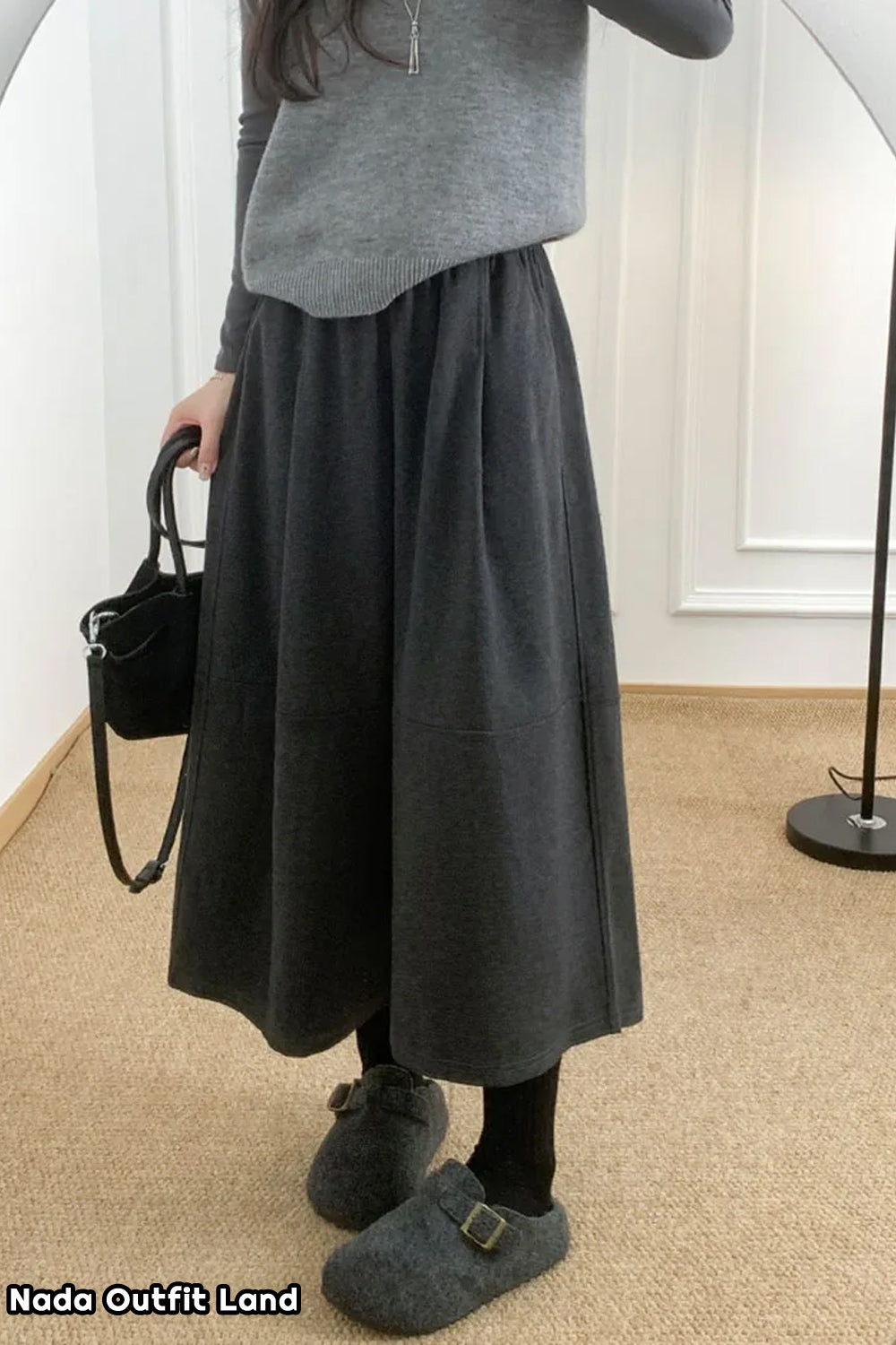 High Waist Knee Length Vintage Woolen Pants